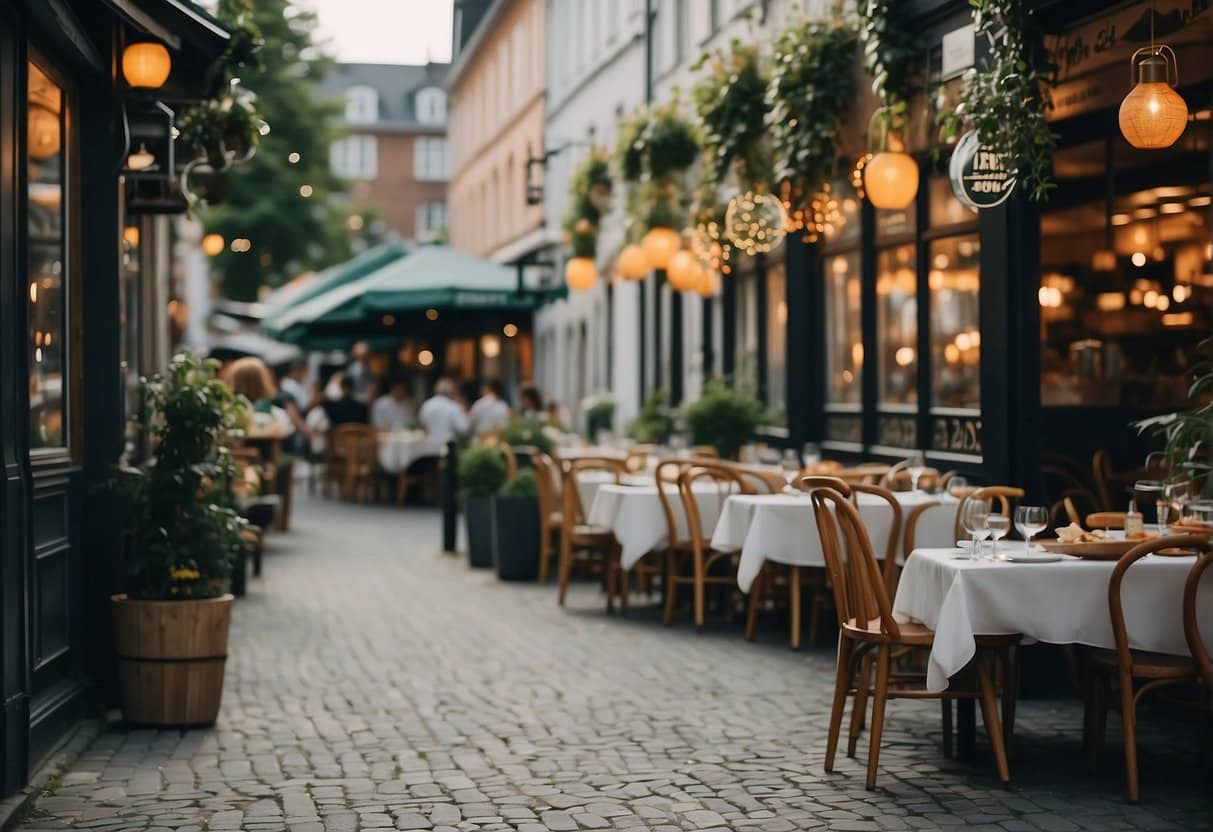 A bustling buffet restaurant in Copenhagen with a variety of dishes and diners enjoying their meals