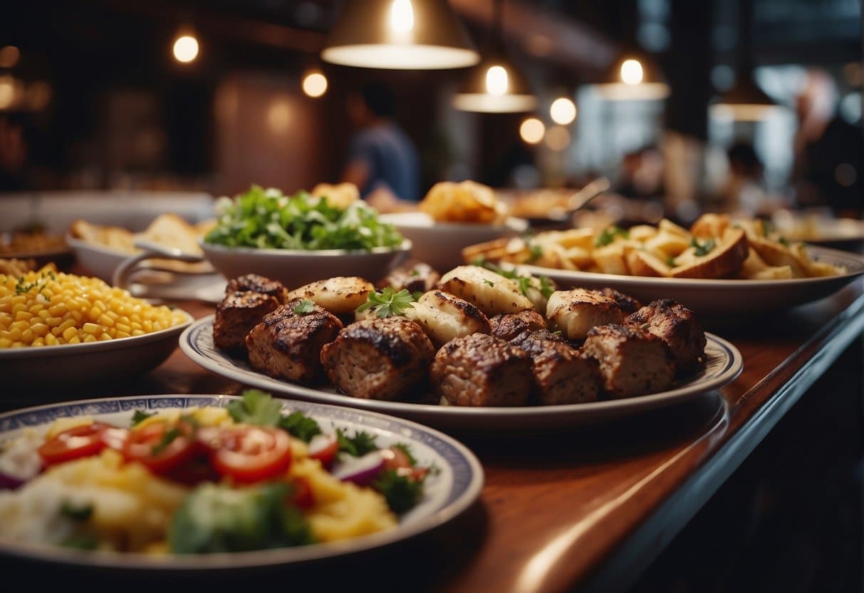 A bustling Turkish restaurant in Copenhagen, filled with colorful decor and the aroma of sizzling kebabs and freshly baked bread