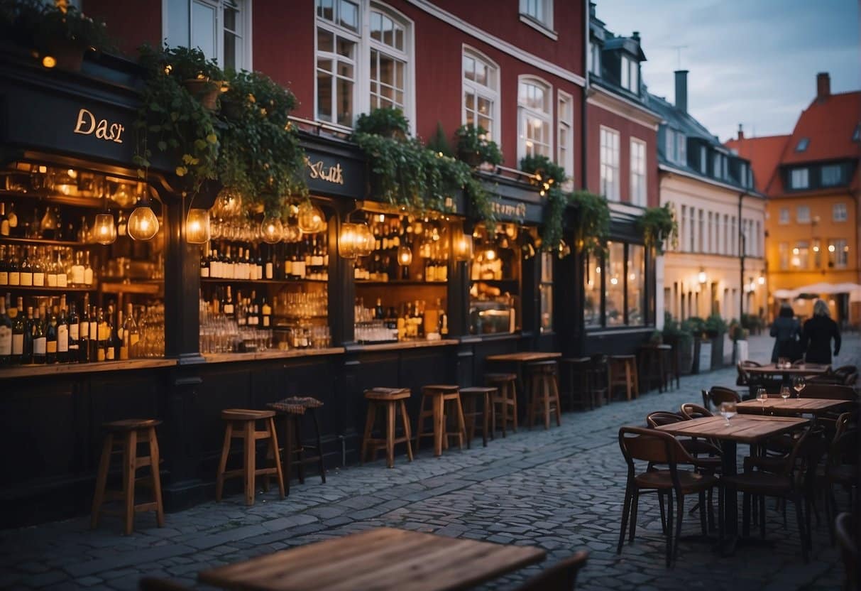 A cozy wine bar in Copenhagen with a bustling atmosphere and a variety of delicious dishes being served in the best mid-range restaurants