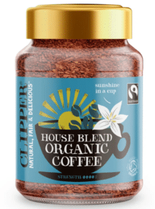 Clipper Instant Kaffe House Blend Fairtrade Øko er rangeret som nummer 2 i BedreEndBedst.dk's test af de bedste instant kaffe tilgængelige i Danmark