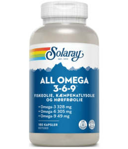 Solaray All Omega 3-6-9 er rangeret som nummer 10 på BedreEndBedst.dk's liste over de bedste fiskeolie/omega-3 i test