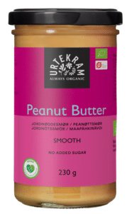 Urtekram Peanut Butter Smooth Eco er rangeret som nummer 7 på BedreEndBedst.dk's liste over de bedste peanutbutter i test tilgængelige i Danmark.