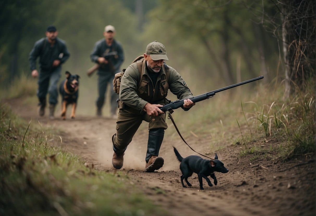 A rat hunting competition with skilled dog handlers and their agile rat-hunting dogs in action