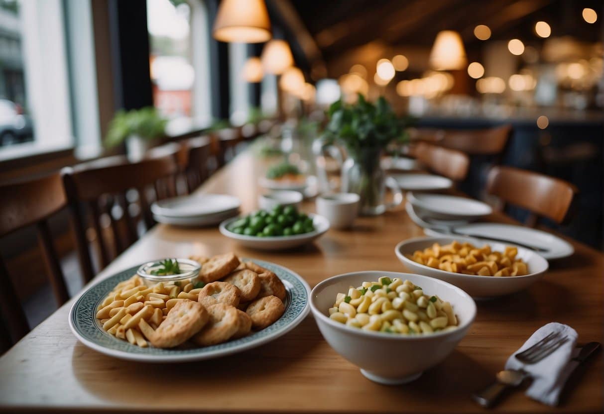 A cozy table set with a variety of snacks and informal dining experiences in a charming Jutland restaurant