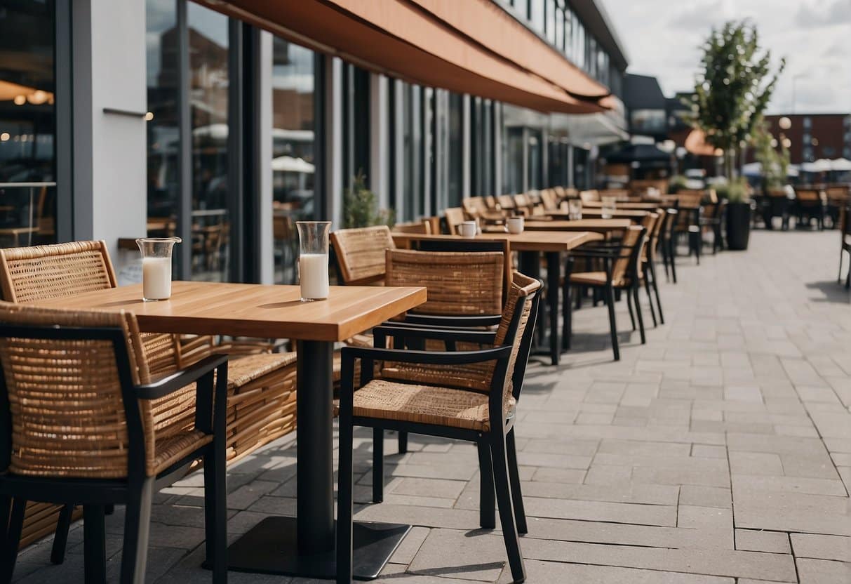 Several popular restaurants with outdoor seating at Lakolk shopping center on Rømø