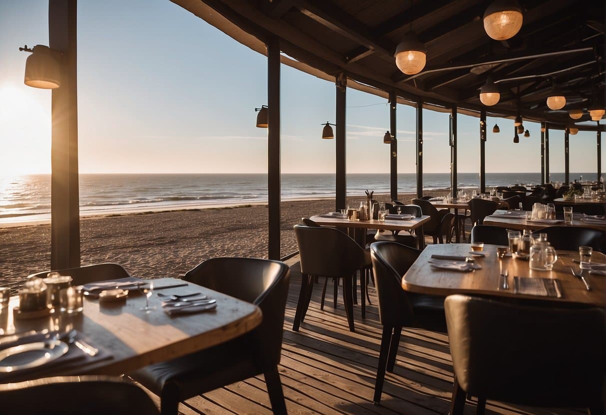 A bustling restaurant scene on Rømø, with outdoor seating, beach views, and accessibility features