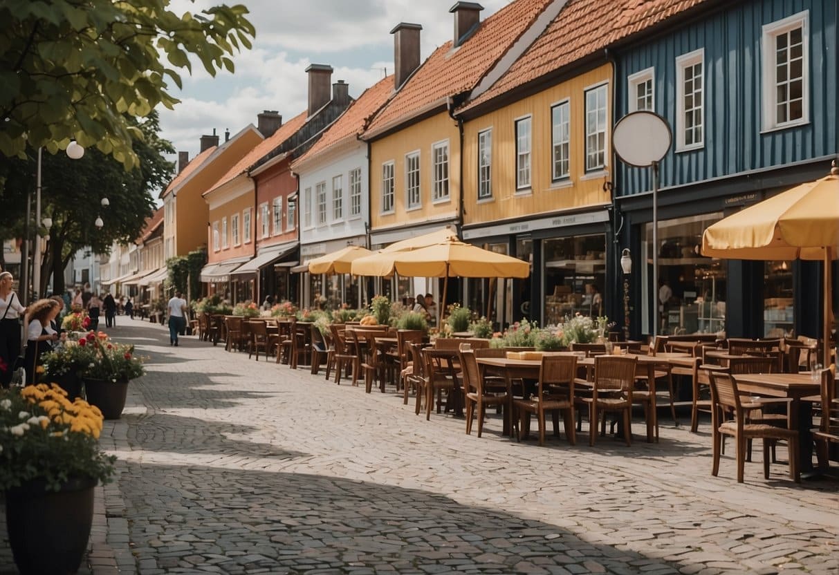 A bustling, elegant dining room filled with well-dressed patrons enjoying gourmet meals and fine wines at the top restaurants in Grenaa