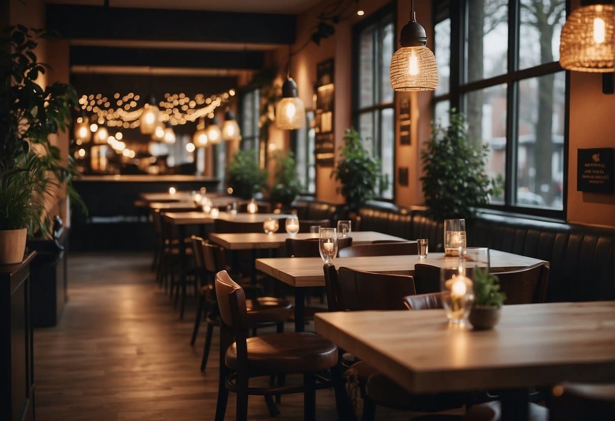 A cozy restaurant with warm lighting and stylish decor in Grenaa