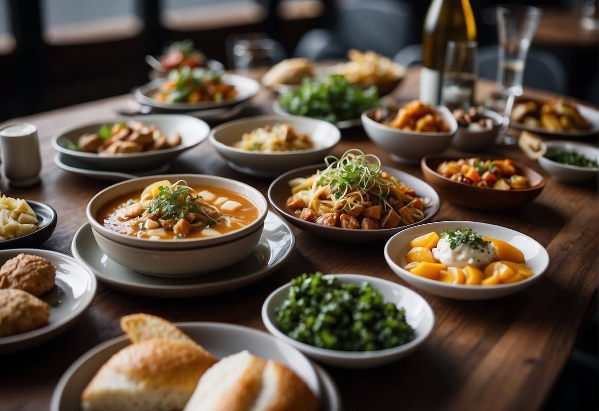 A table set with a variety of specialty dishes from the best restaurants in Køge, showcasing unique and delicious culinary creations