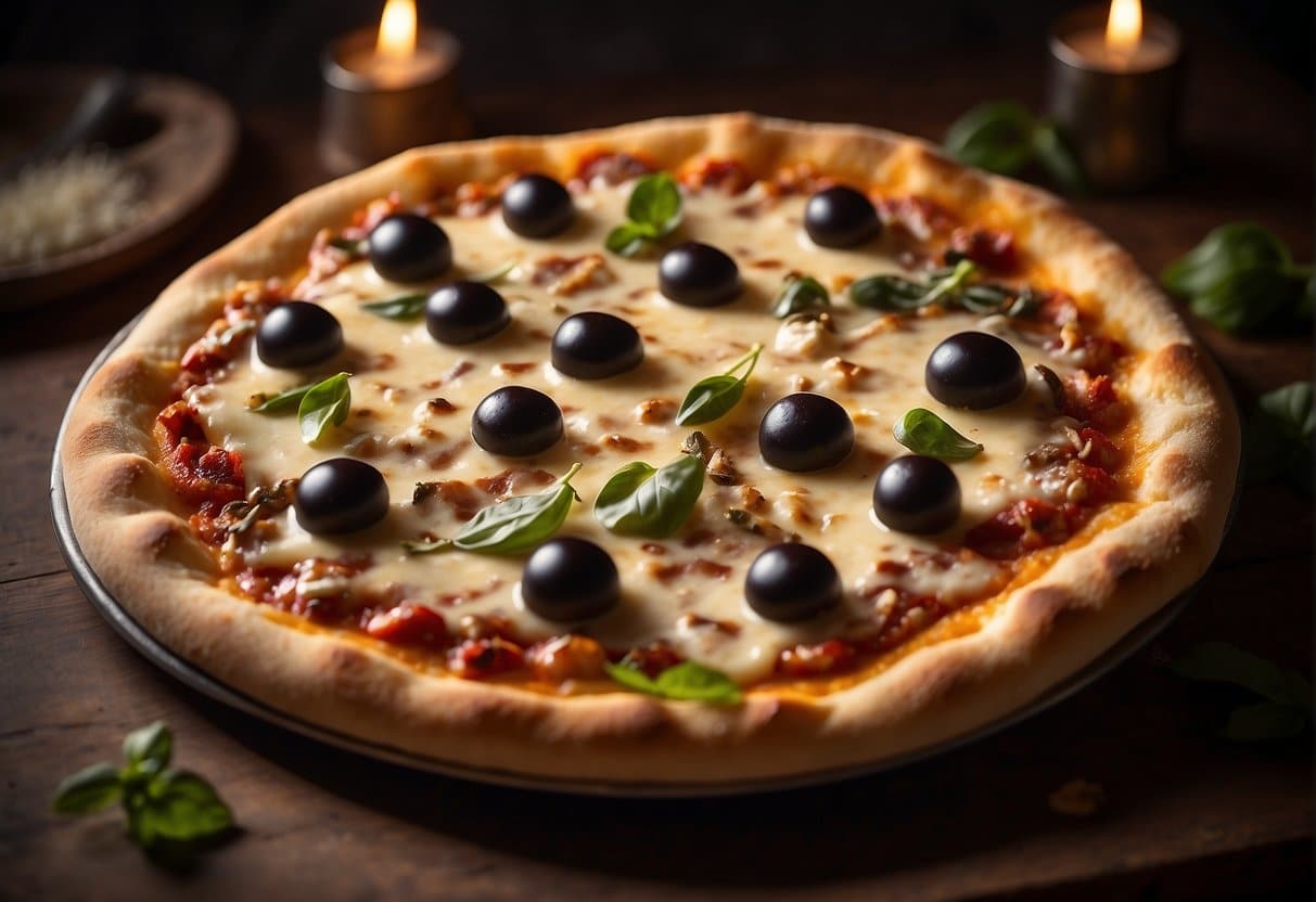 A pizza stone sits in a hot oven, ready to bake a perfect pizza. The stone is well-used and shows signs of wear and tear