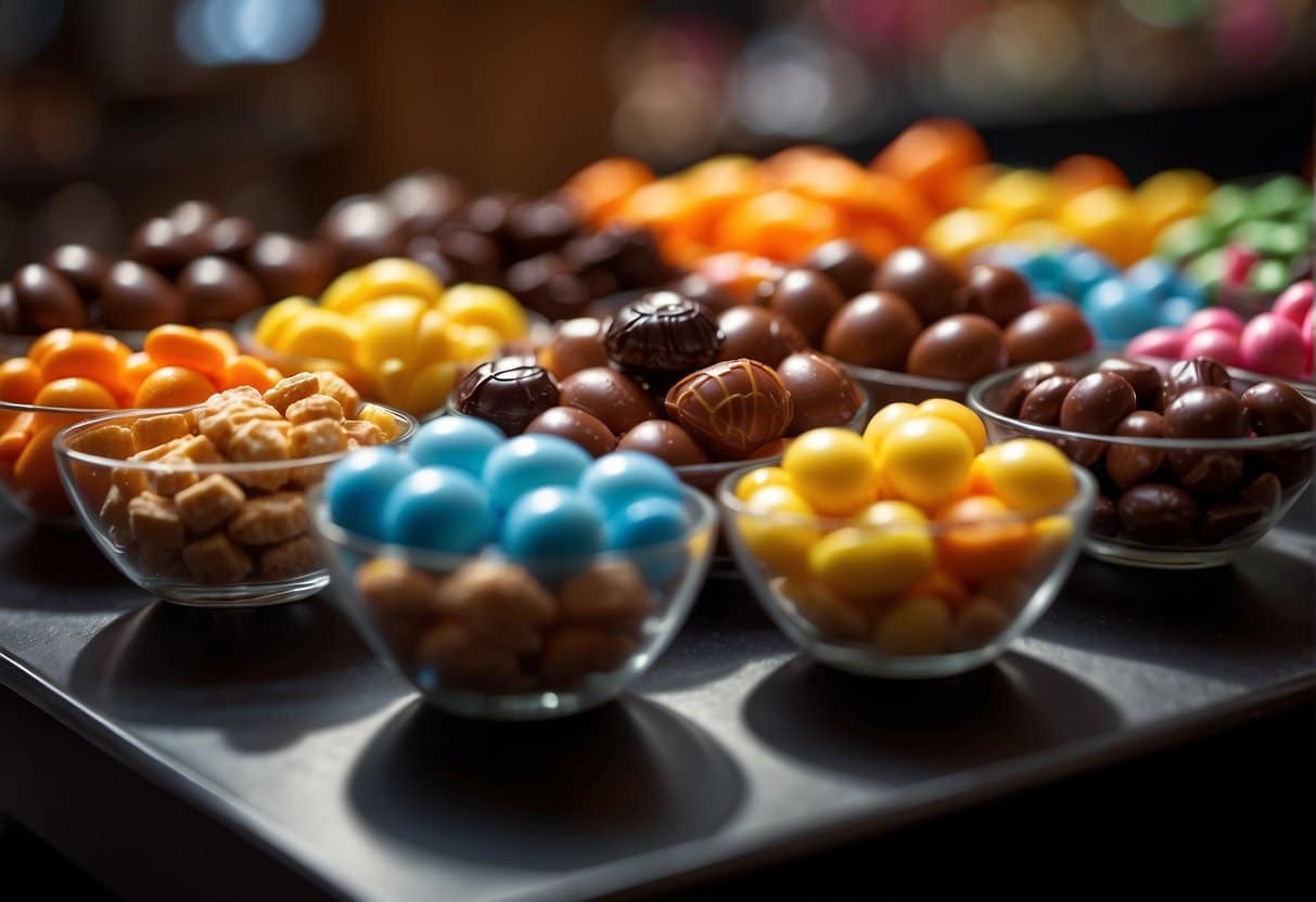 A colorful display of assorted candies and chocolates in a Copenhagen candy shop