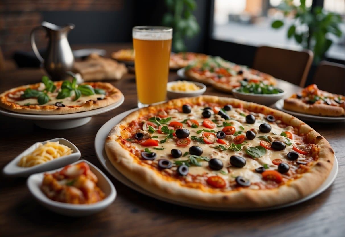 A table set with assorted pizza toppings and drinks, showcasing the best pizza in Hjørring