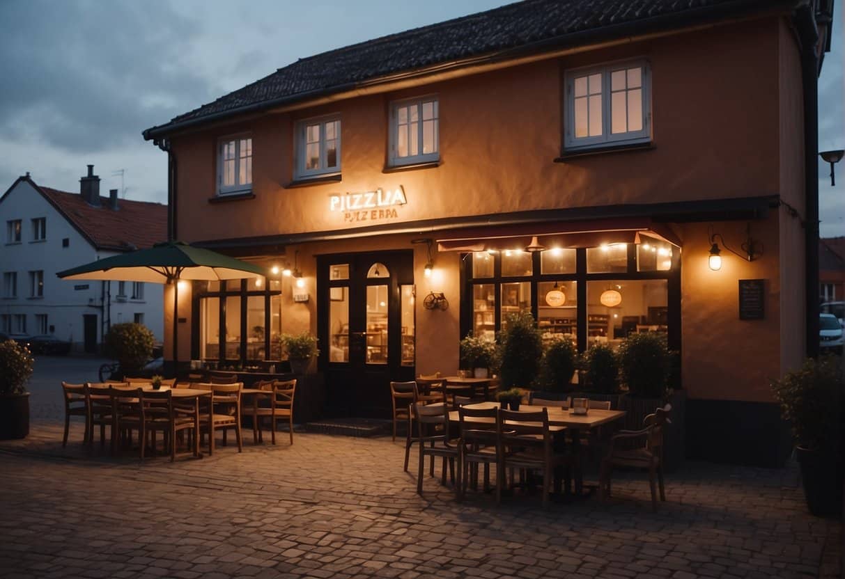 A cozy pizzeria in Løkken, with a warm and inviting atmosphere. The aroma of freshly baked pizza fills the air, while friendly staff provide excellent customer service