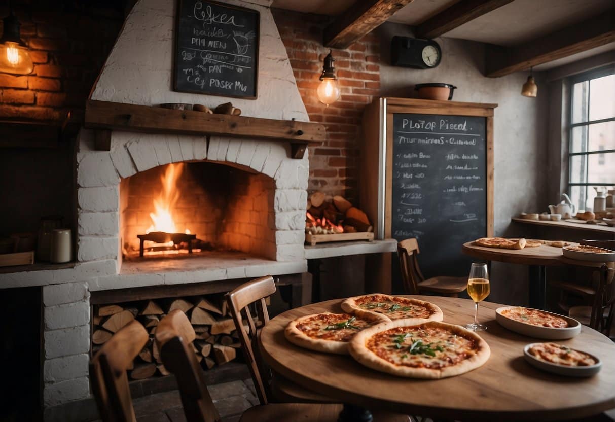 Aabenraa's best pizza shop, bustling with customers, with a warm, inviting ambiance and the tantalizing aroma of freshly baked pizzas filling the air