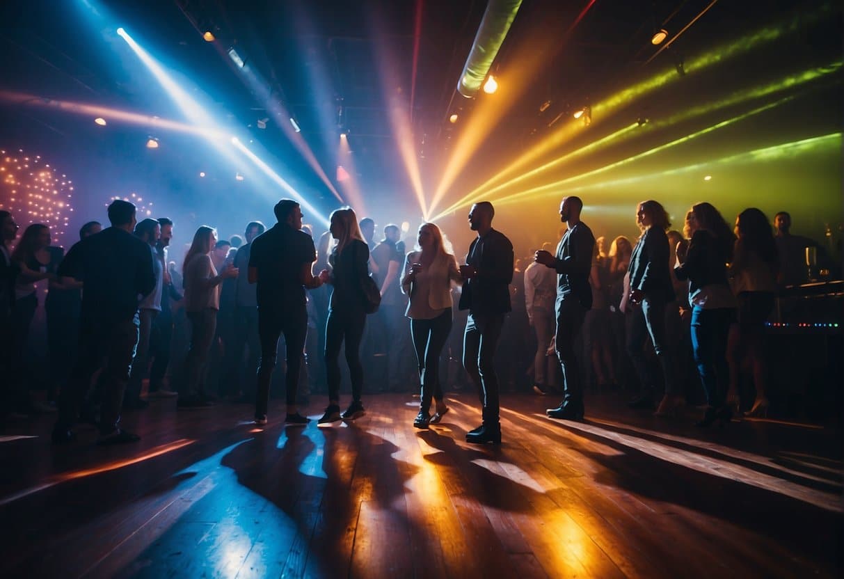 Colorful lights and pulsing music fill the crowded dance floor of a popular nightclub in Copenhagen. People move and groove to the beat, creating an electric atmosphere