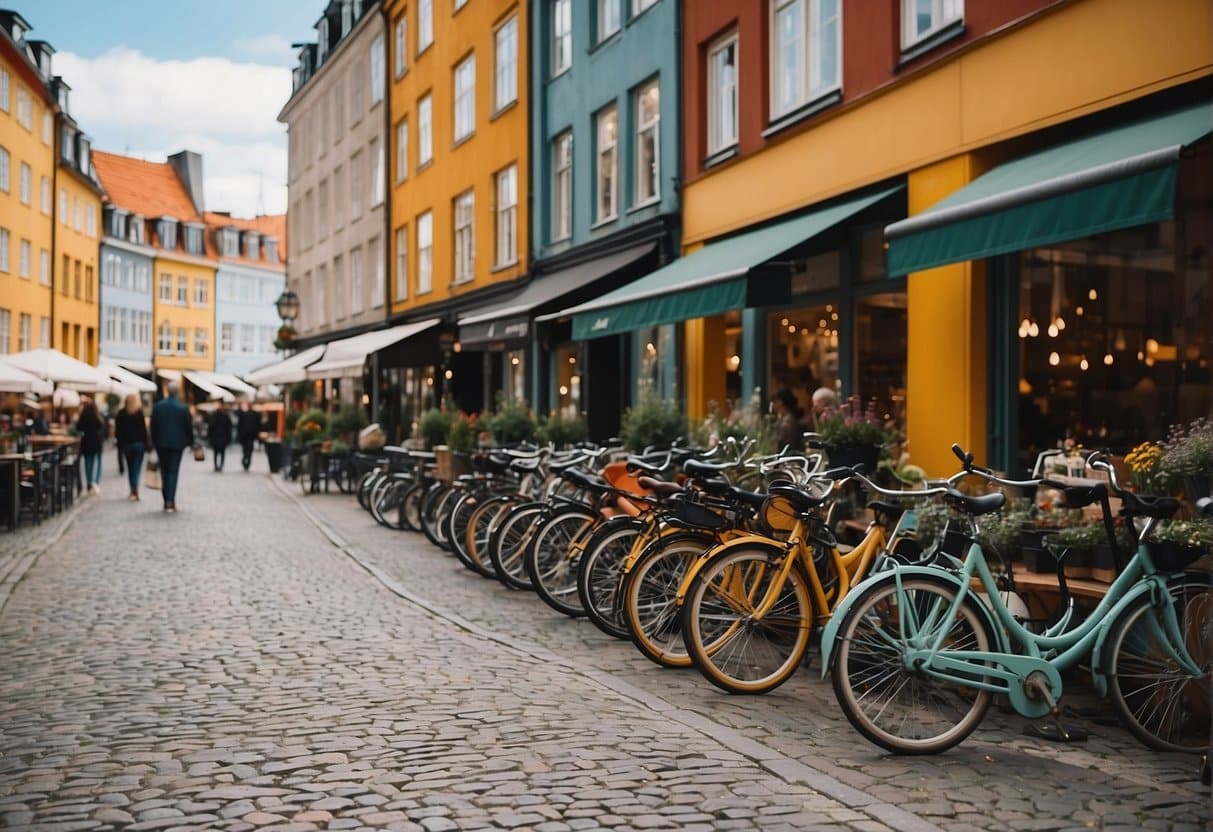 A bustling collective bakery in Copenhagen, with people making social contributions and enjoying the communal atmosphere