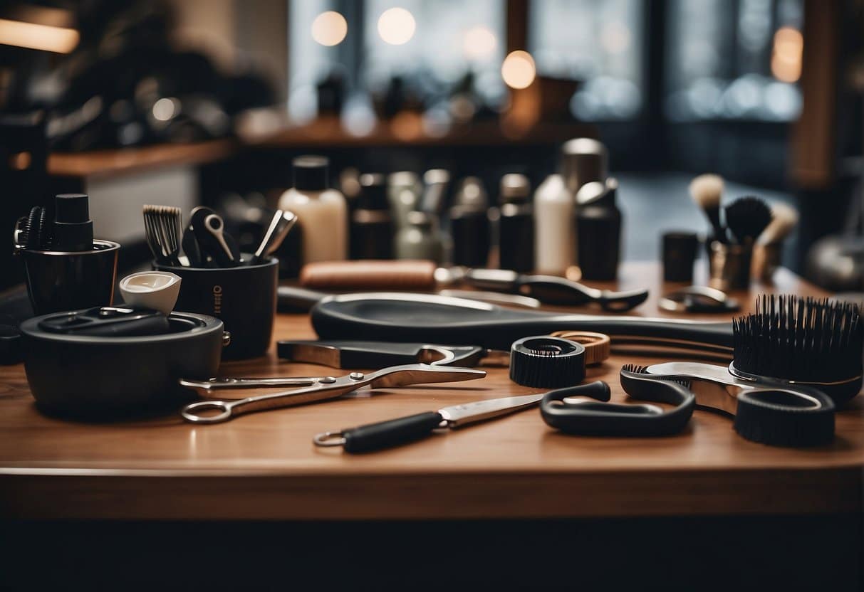 A barber's tools and workspace in a modern salon in Copenhagen