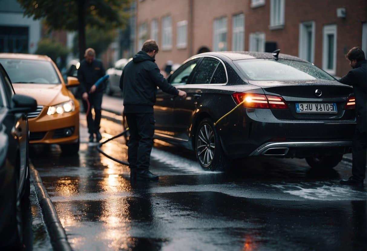 A car wash in Copenhagen with clean, shiny cars and workers finishing up