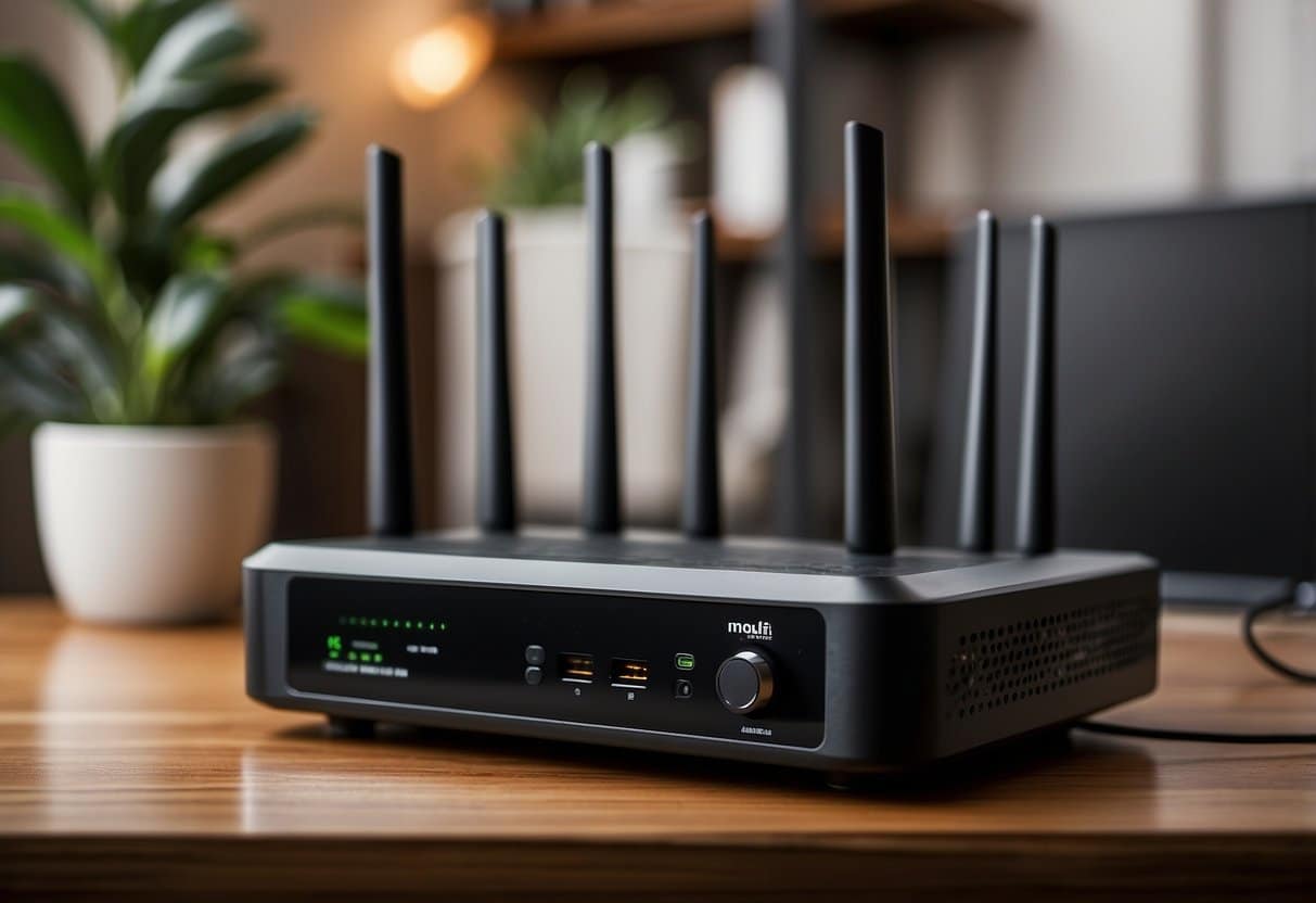 A modem and router connected to multiple devices, with a mix of home and business equipment