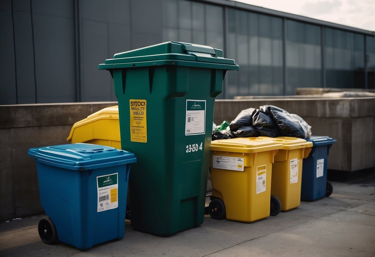 A clean and organized waste management system with labeled bins and efficient disposal methods