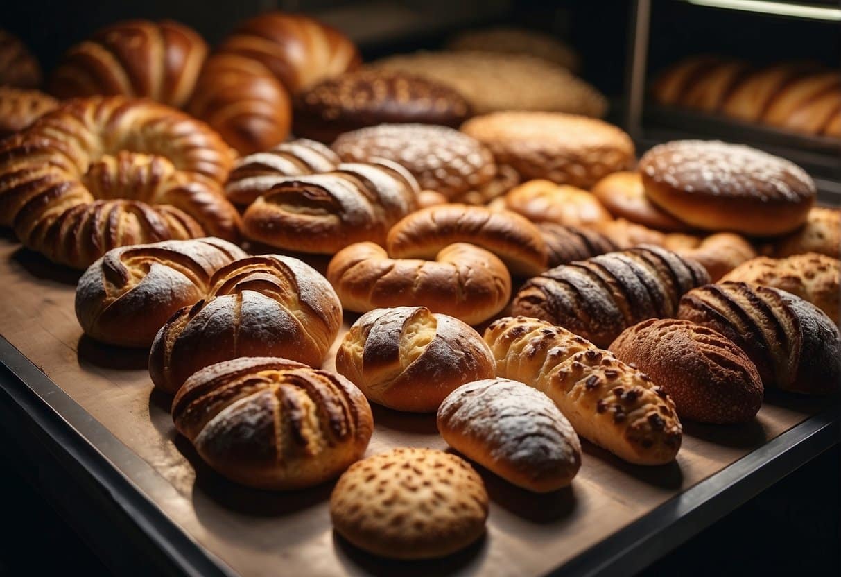 A variety of breads, pastries, and specialty baked goods are displayed in the best bakeries in Aalborg