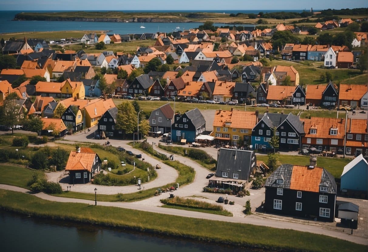 The picturesque towns of Sjællands Perler, Denmark, with colorful houses, cobblestone streets, and waterfront views