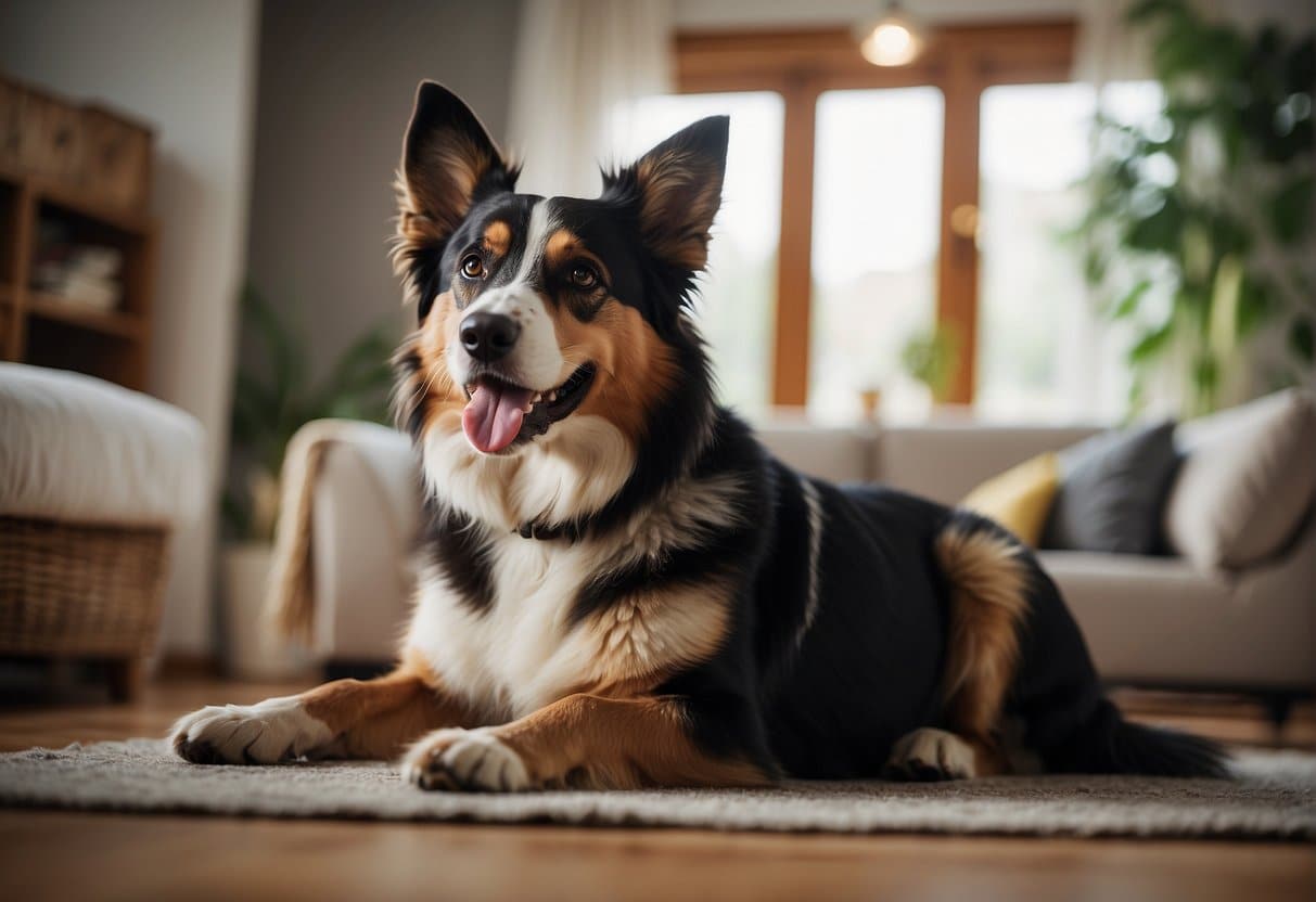 A happy family dog receiving love and care in a cozy home setting