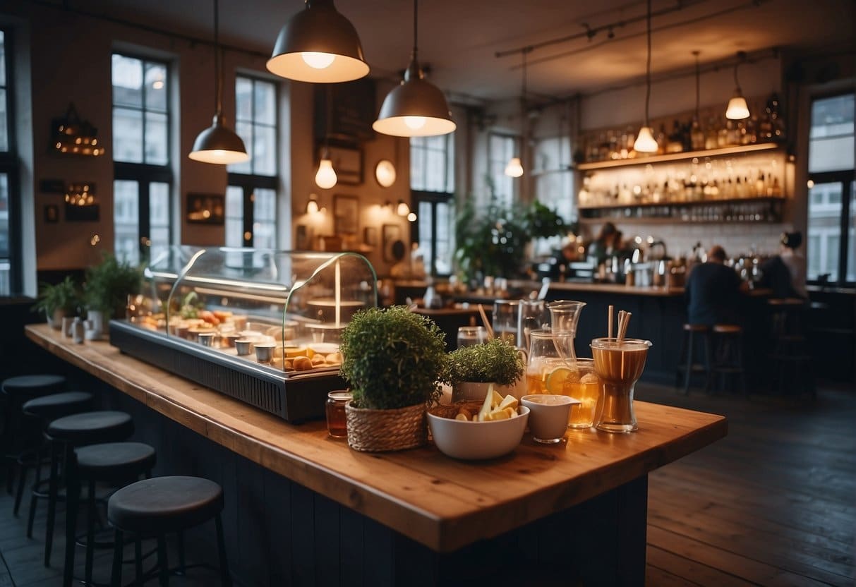 A cozy water pipe café in Copenhagen with a variety of drinks and snacks on the tables