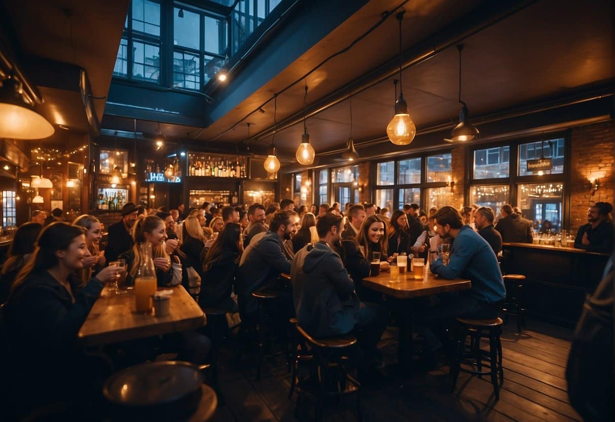 A lively scene at the best bars on Nørrebro in 2024, with people enjoying music, drinks, and socializing in a vibrant and energetic atmosphere