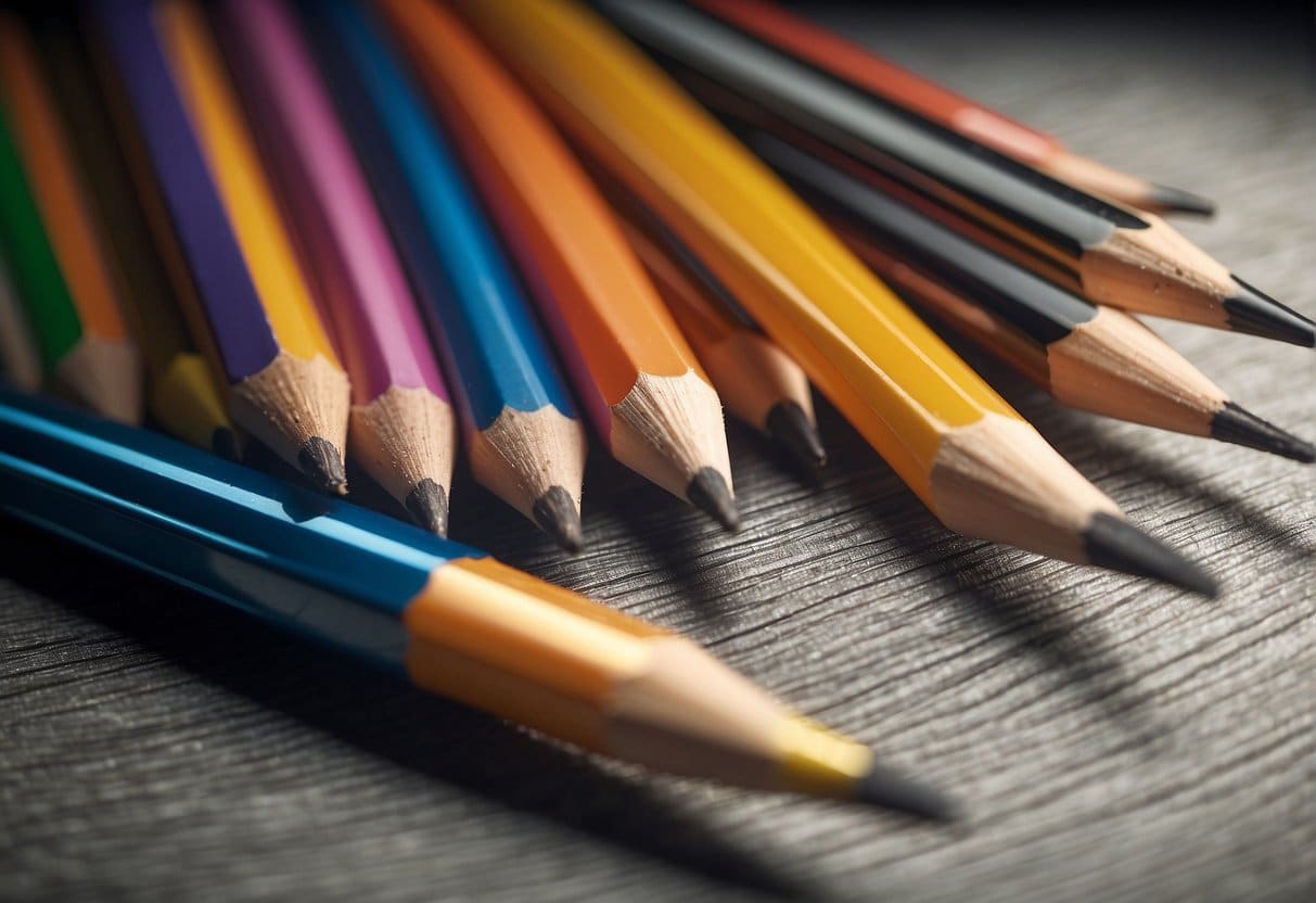 A variety of drawing techniques and styles are depicted using different types of pencils