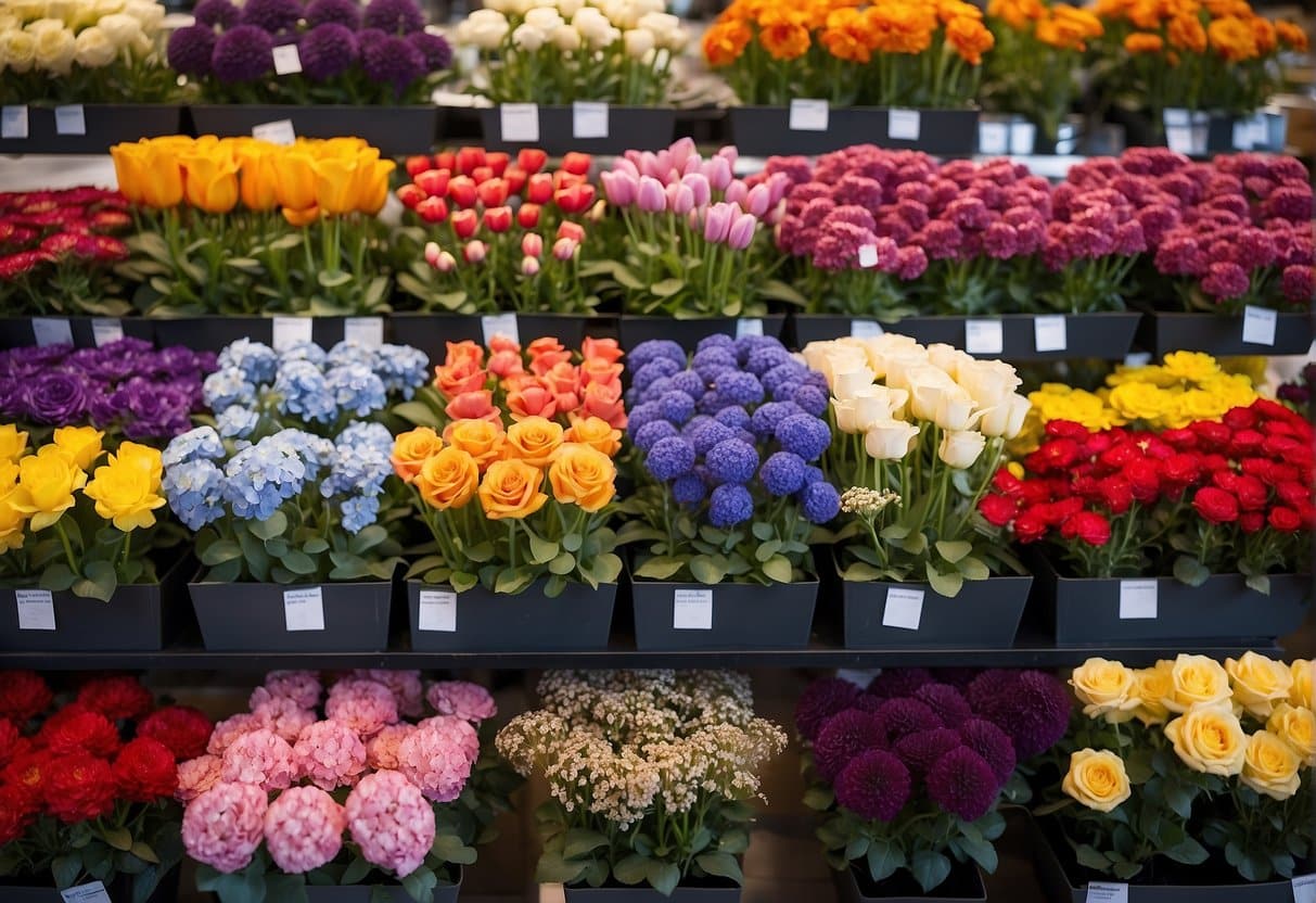 Vibrant flowers arranged in various displays at top-rated Aalborg flower shops