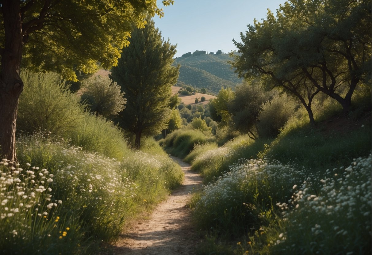 A serene landscape with lush greenery and a clear blue sky, showcasing the natural beauty of the Turkish countryside